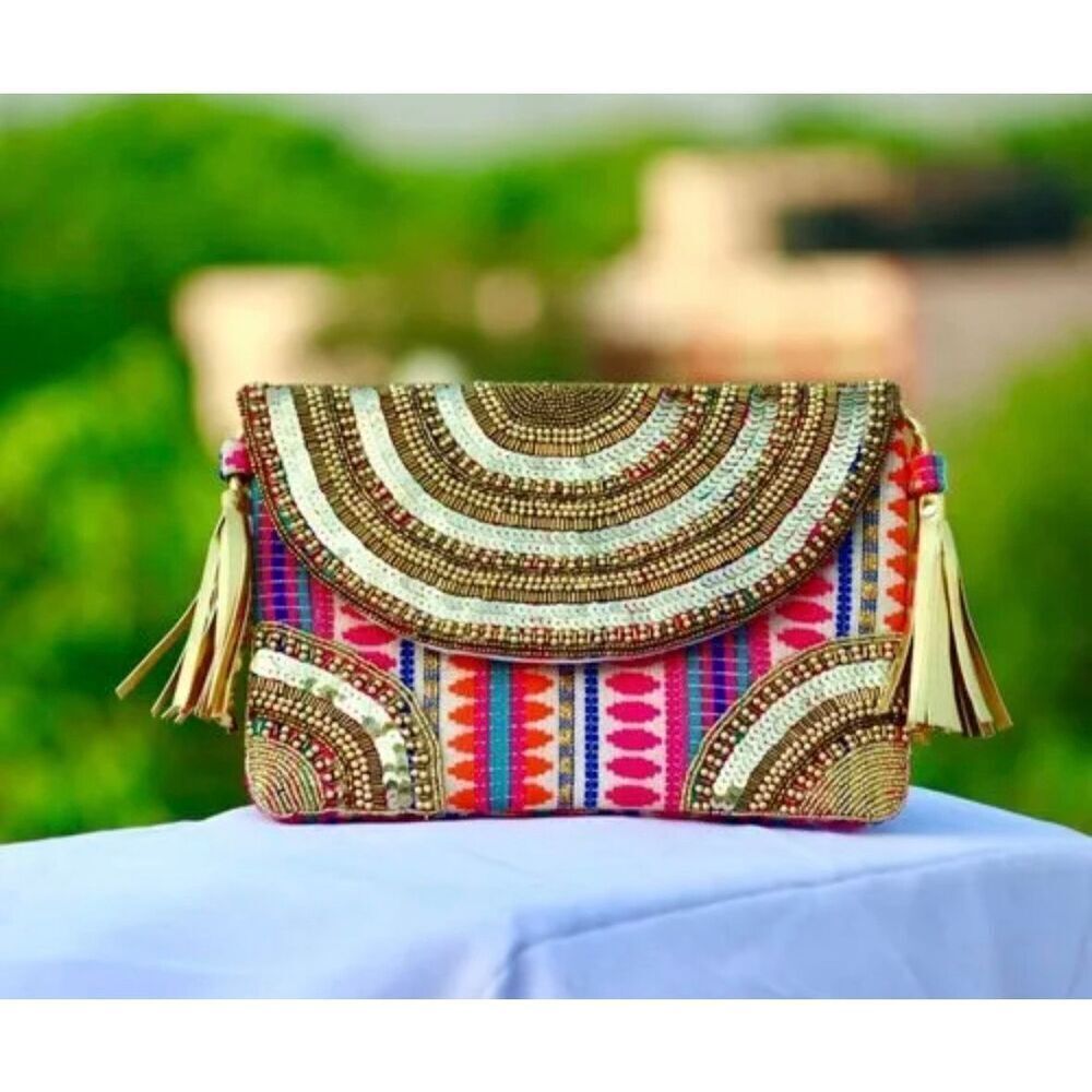 Banjara Jute Bag Multicolor Gold Handmade Crossbody Bag
